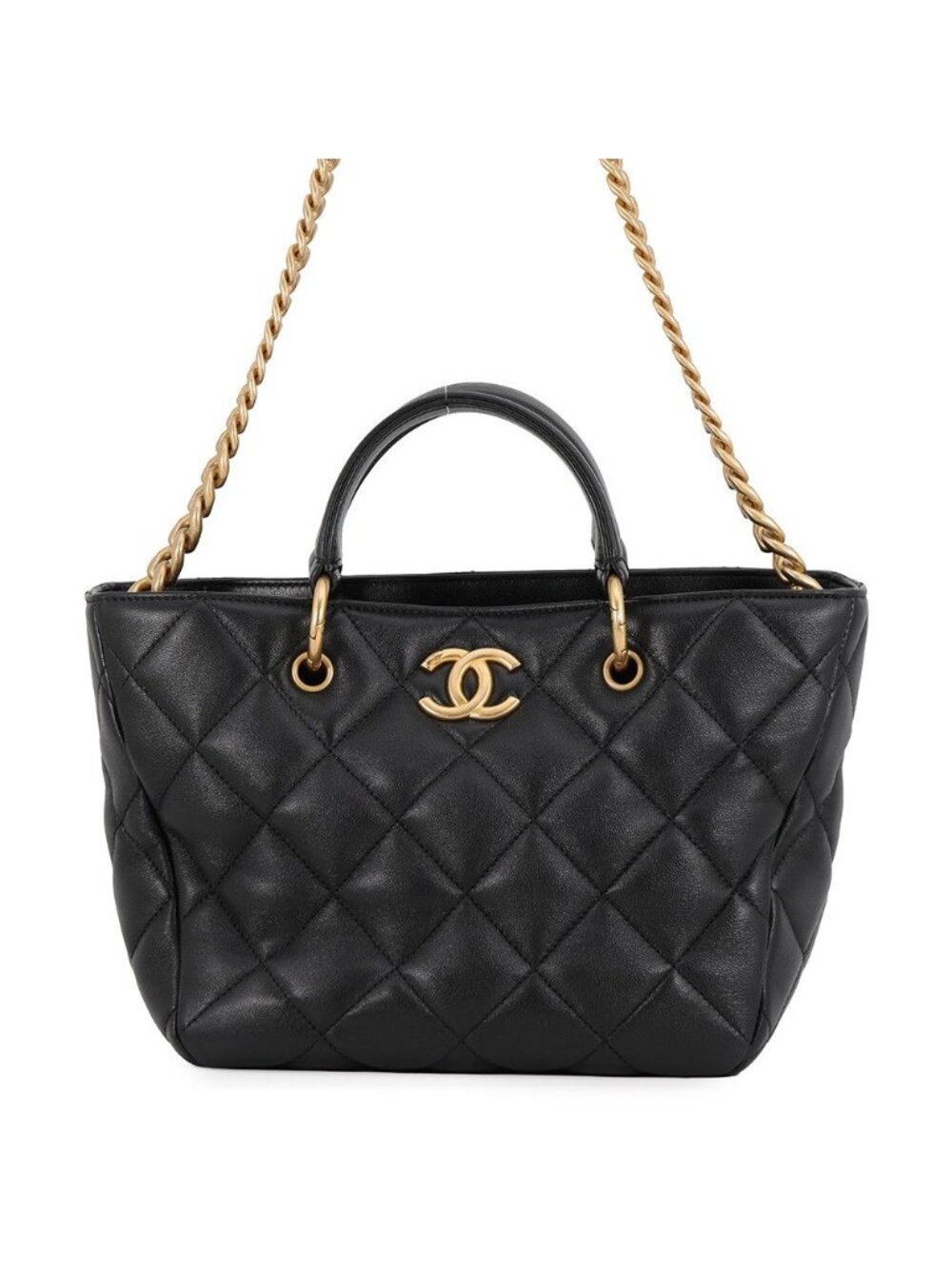 Chanel Handbag Quilted CC Logo Small Shopping Bag Lambskin 2-Way Black